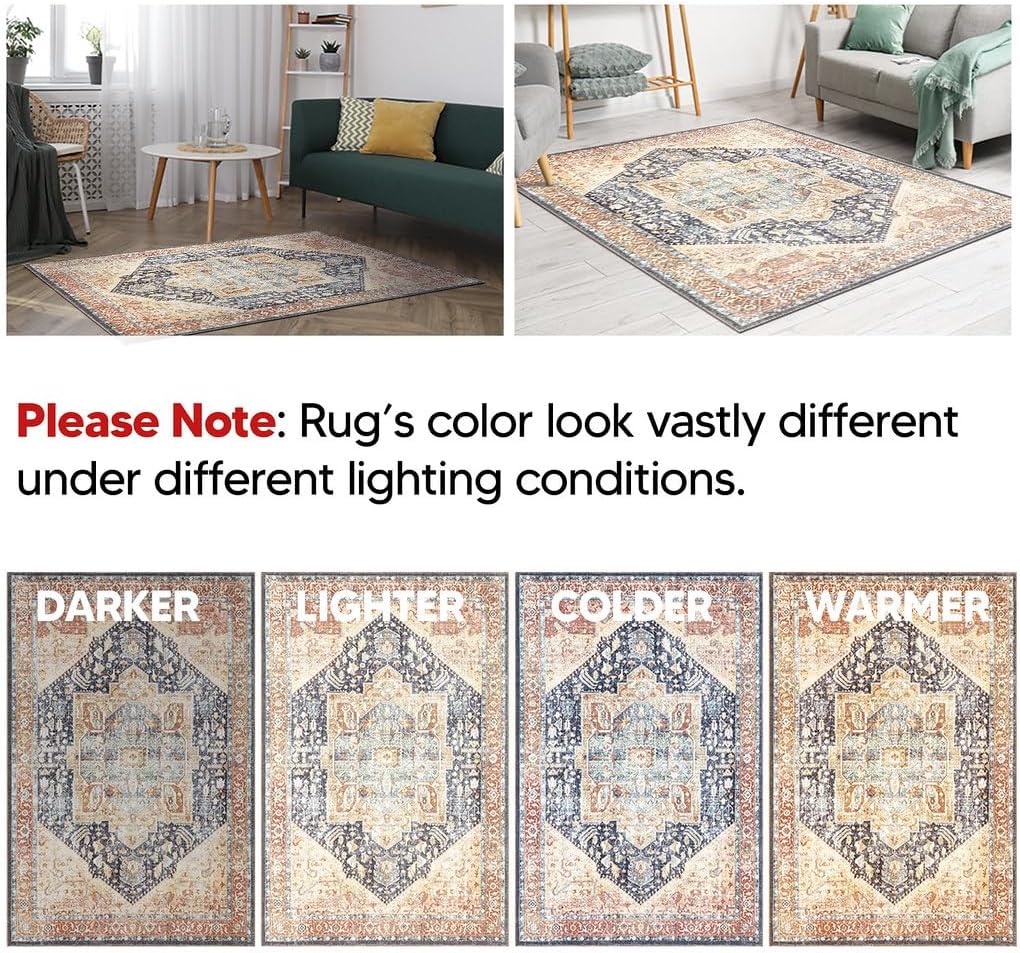 Keen Home Design 9x12 Rug - Machine Washable Area Rug with Non-Slip Backing, Ideal for Living Room, Dining Room, Bedroom - Vintage, Easy Clean, Durable, Low Pile Rug - (9' x 12')