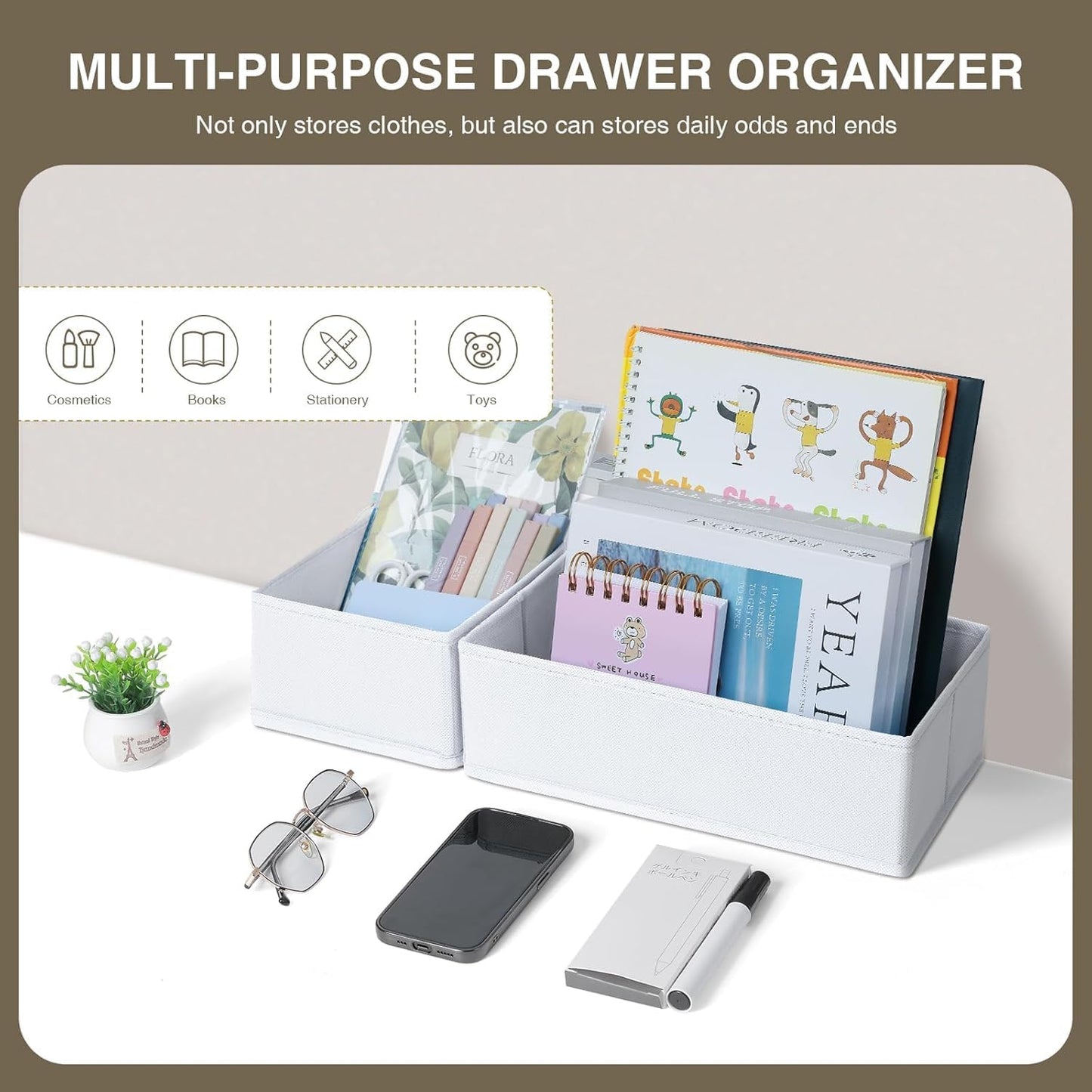 DIMJ Drawer Organizer Clothes 18 Pack - Foldable Baby Organizers and Storage & Dresser Organizer for Bedroom, Closet - Nursery Organization Dresser Dividers for underwear, Sock,Bra, Belt, Tie, White