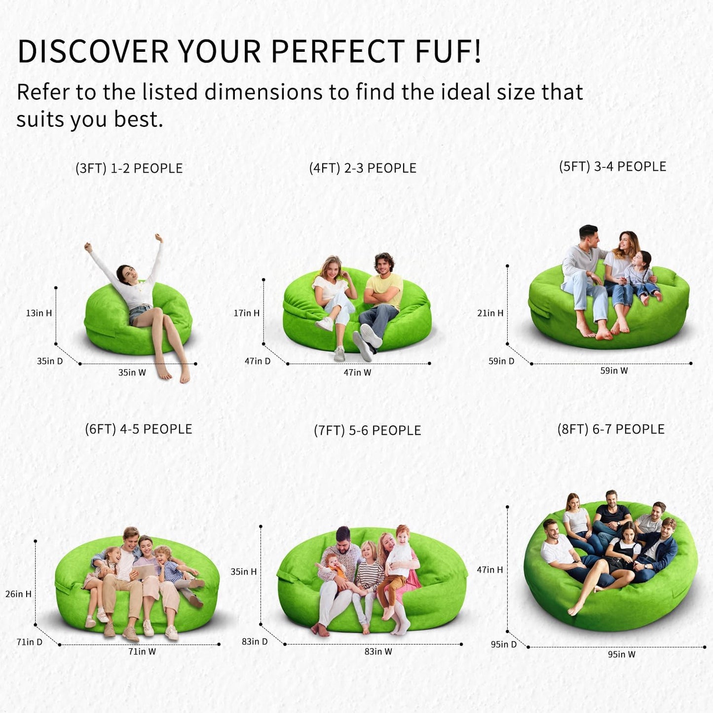 Bean Bag Chair for Adults 6FT,Soft Removable Cover for Teens/Girls Bedroom,Fluffy Giant Round Floor Beanbag Lounger Chairs (No Filler,Green)