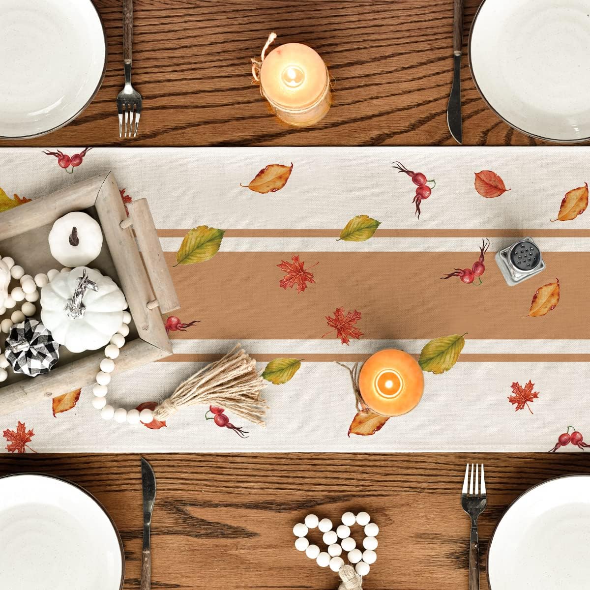 Artoid Mode Thankful Fall Pumpkin Leaves Floral Vases Table Runner, Autumn Thanksgiving Kitchen Dining Table Decoration for Home Party Decor 13x60 Inch