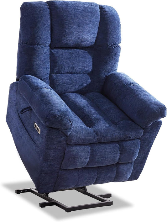 Triple Motor Power Lift Recliner Chair with Massage and Dual Heat for Elderly People, Zero Gravity Lay Flat Recliner Infinite Position, USB Ports（Navy Blue）
