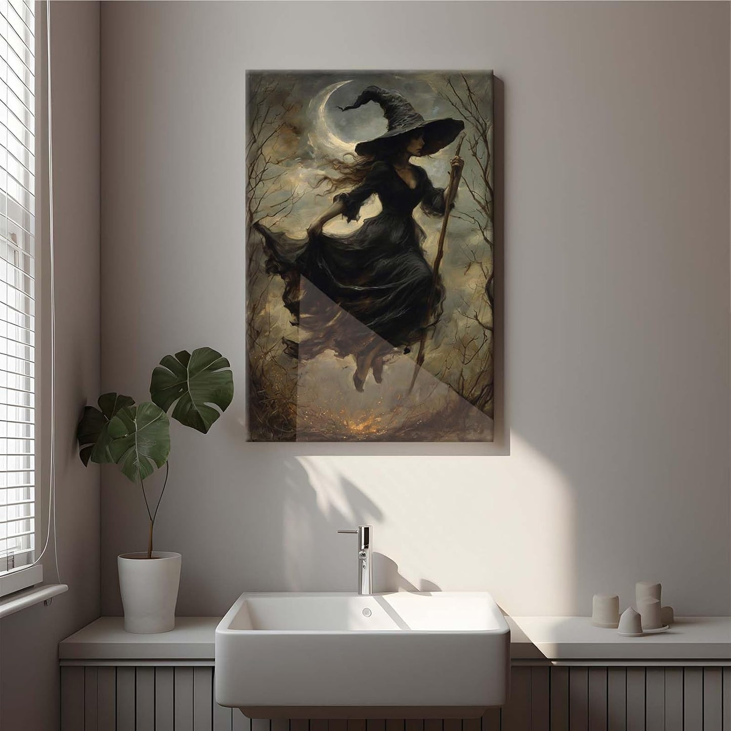 Witch in the Forest Halloween Print Wall Art Poster Witch Decor Vintage Print Dark College Wall Art Victorian Gothic Room Decor Canvas Wall Print20x30in Wood Framed