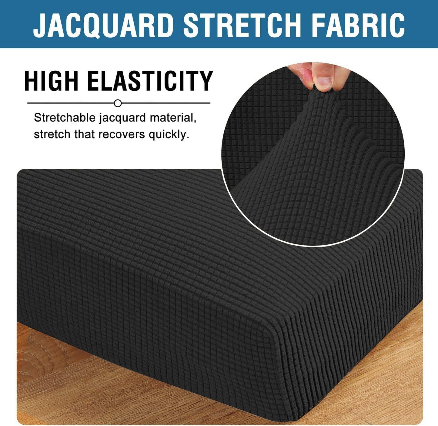 H.VERSAILTEX Super Stretch Individual Chaise Cover Sectional Couch Covers for L Shaped Sofa Both Left/Right Featuring Thick Jacquard Textured Twill Fabric (1 Piece Chaise Cover, Black)