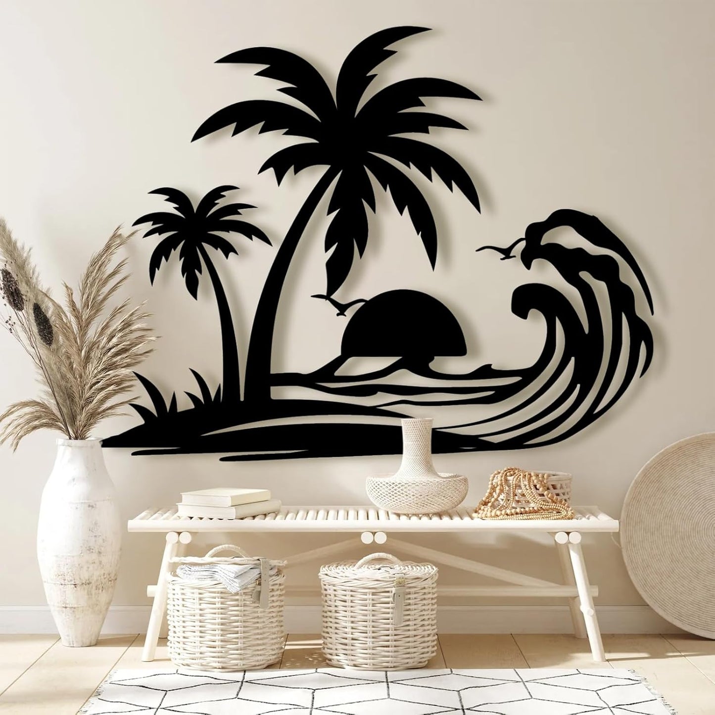 Palm Tree Metal Wall Decor,Palm Tree Metal Wall Art,Metal Palm Tree,Metal Palm Tree Wall Decor,Tropical Metal Wall Art,Beach Wall Decort,Metal Wall Decor (style 1,black,47 L" x 37 W" / 120 x 94 cm)