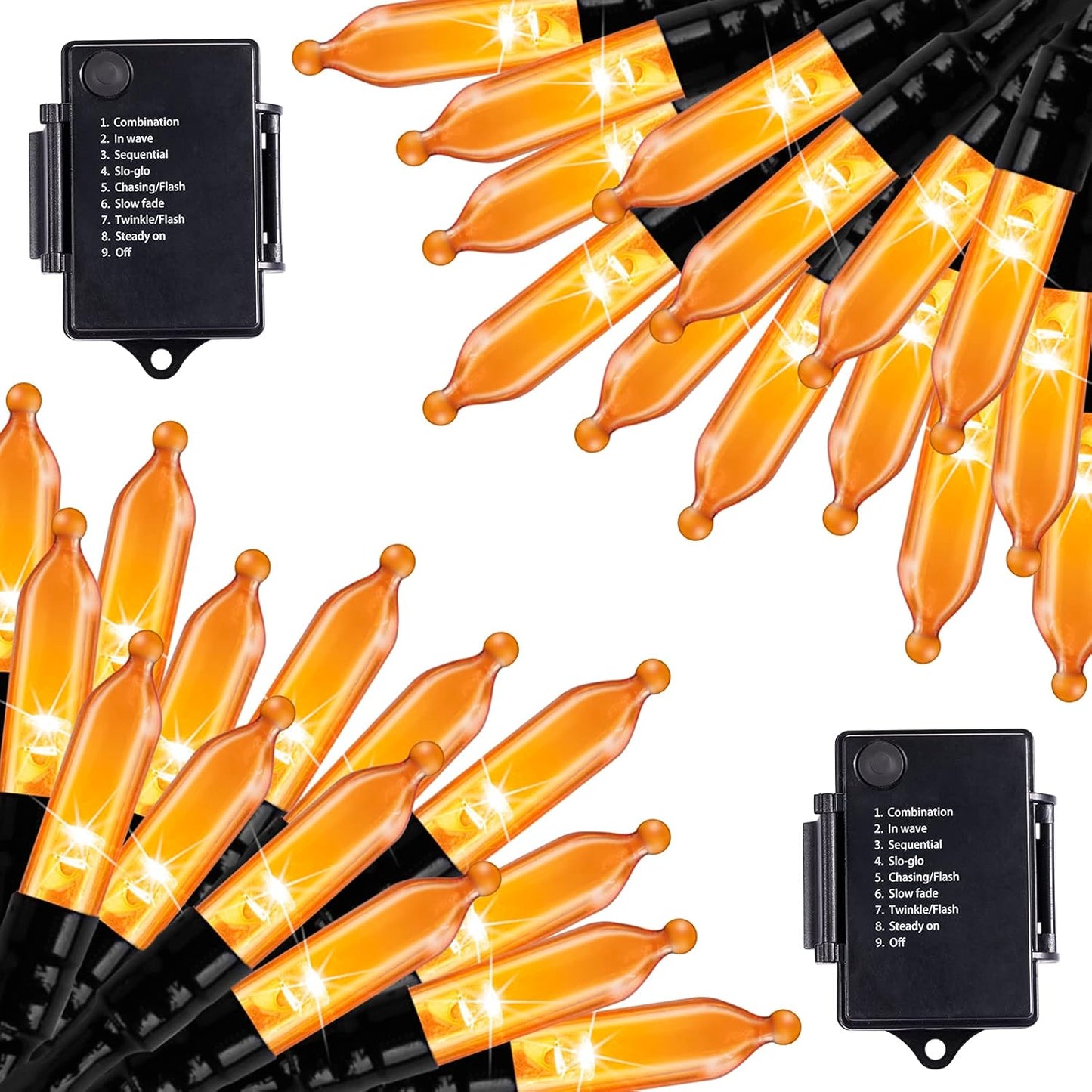Halloween Orange String Lights Decorations，2 Pack 17.8 Feet 50 LED Battery Operated Mini String Lights with 8 Modes Waterproof for Outdoor Indoor Patio Xmas Tree Holiday Party Christmas Show