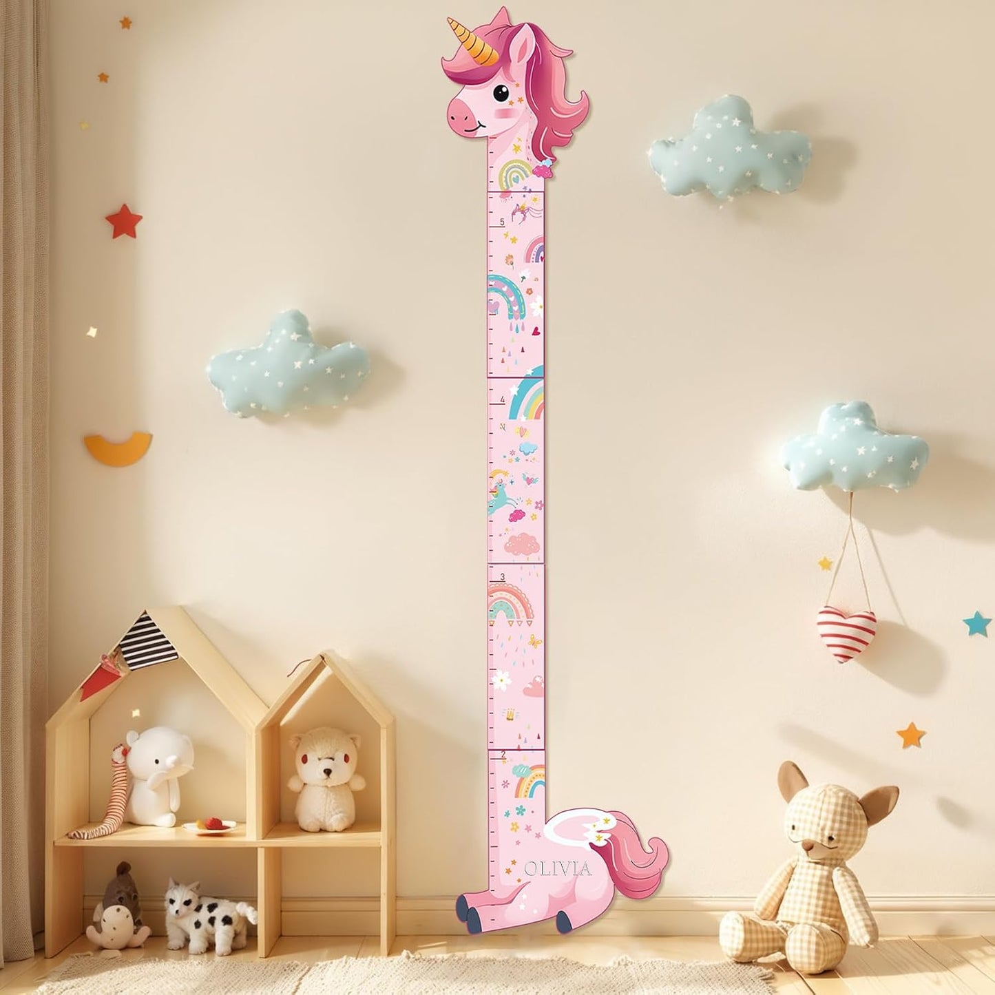 Personalized Name Growth Chart for Kids, Unicorn Wooden Wall Decor Growth Chart, Wall Decor for Kids Room, Wooden Growth Chart for Wall and Nursery Medical Office Toddler Playroom