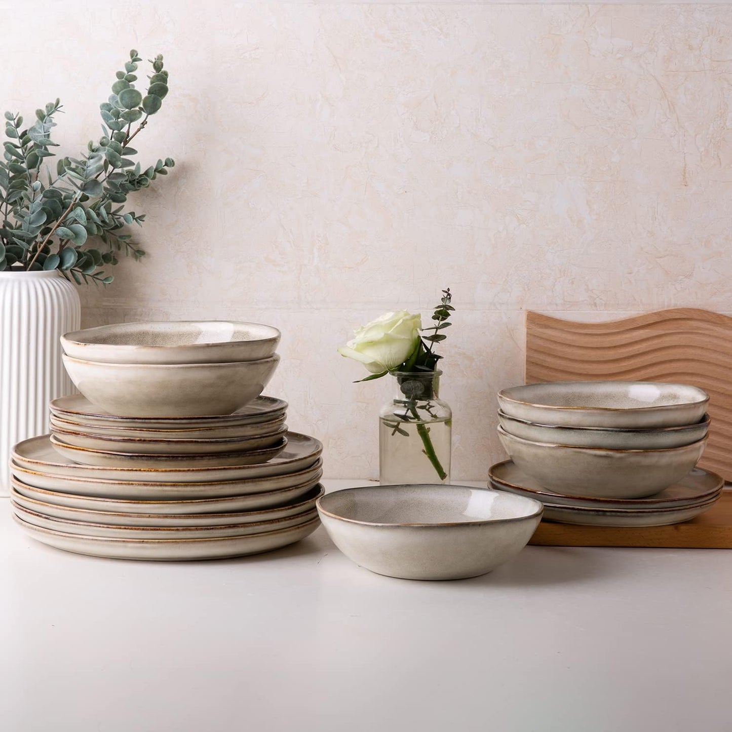 AmorArc Ceramic Dinnerware Sets,Handmade Reactive Glaze Stonewre Plates and Bowls Sets,Highly Chip and Crack Resistant | Dishwasher & Microwave Safe Dishes Set,Service for 4 (12pc)