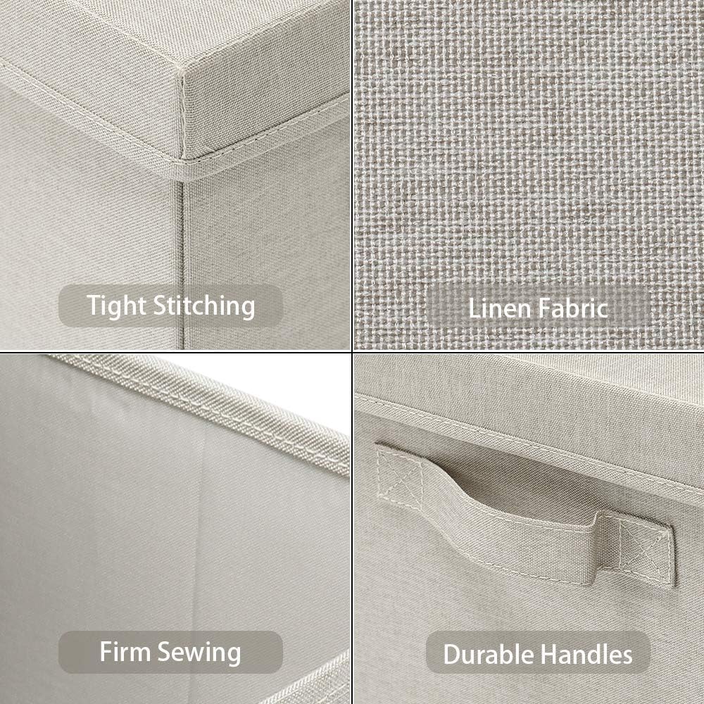 HOONEX Foldable Storage Bins with Lids, 2 Pack, Storage Boxes with Carrying Handles and Sturdy Heavy Cardboard, 16.5" L x 11.8" W x 7.5" H for Shoes, Books, Clothes, Linens, Beige