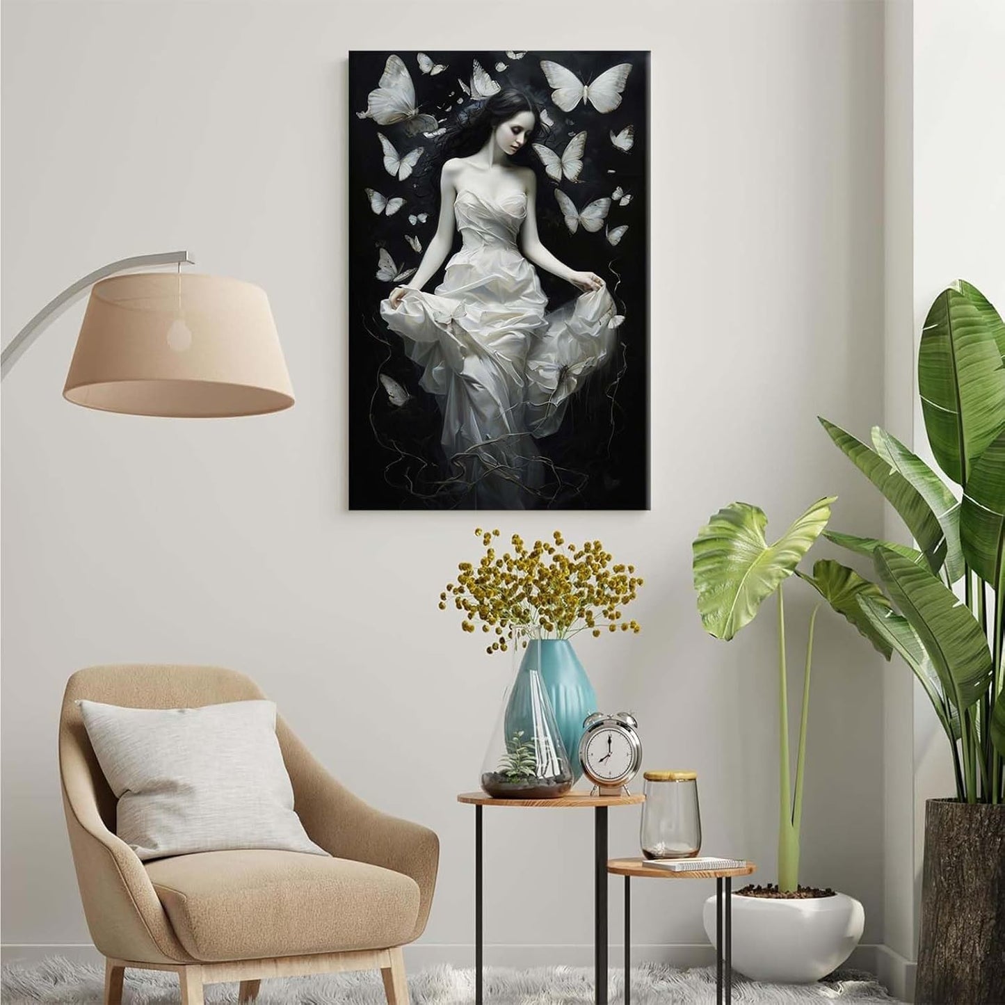 Vintage Gothic Feminine Canvas Wall Art Print Butterfly Poster Moody Preppy Wall Art Dark College Decor for Home Bedroom12x16in Wood Framed