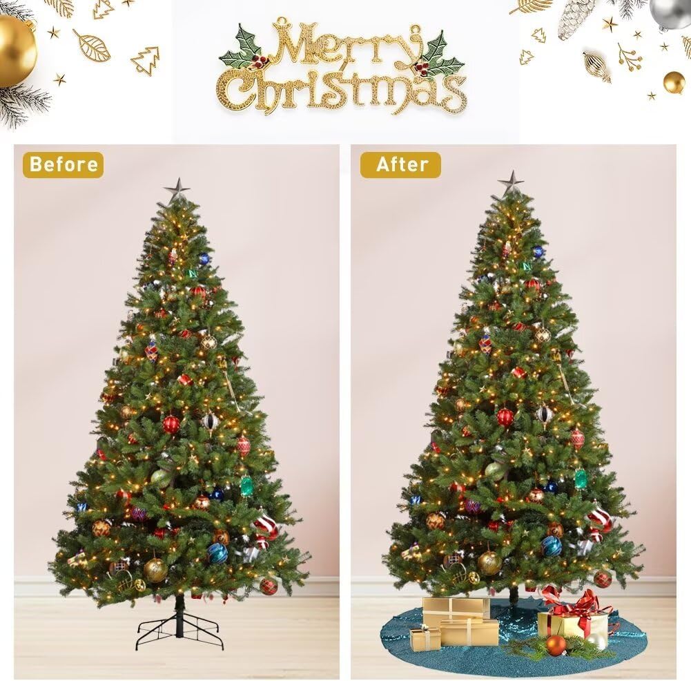 Eternal Beauty Christmas Tree Skirt, 24 Inch Teal Sequin Tree Skirt Small Xmas Tree Skirt for Christmas Tree Decorations