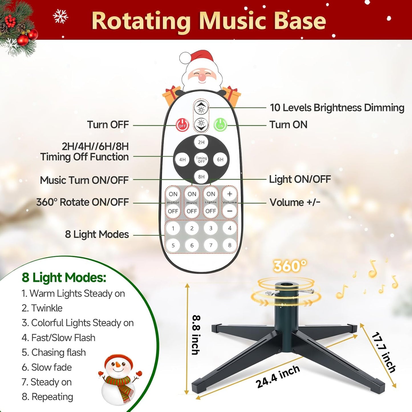 7.5ft Pre-Lit Snow Flocked Rotating Christmas Tree with 470 Multi-Color LED Lights, 1470 PE & PVC Tips - Realistic Artificial Tree for Holiday Decor