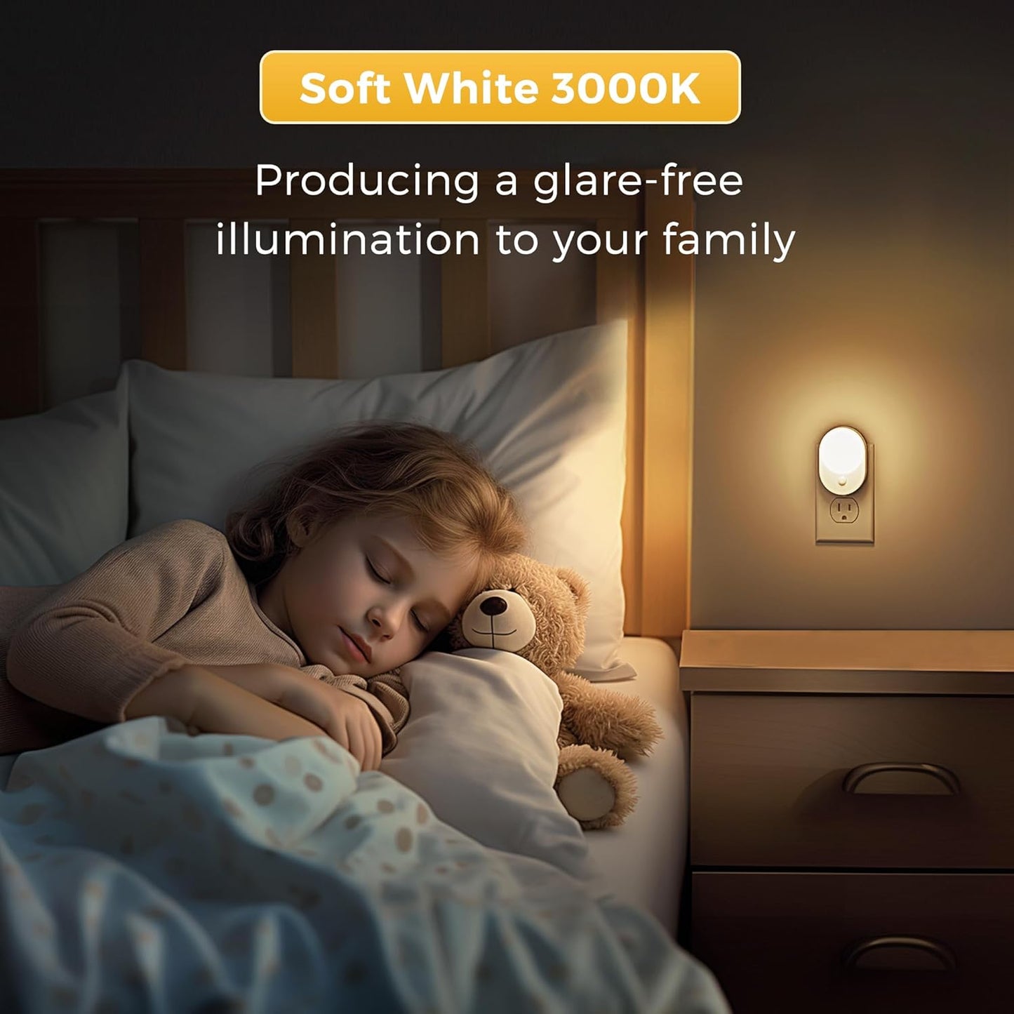 L LOHAS LED Plug in Night Light with Motion Sensor and Dusk to Dawn Sensor,[4-PACK] Night Lights Plug into Wall,3000K Soft White,30/60/100LM Dimmable Nightlight for Bathroom Hallway Kitchen