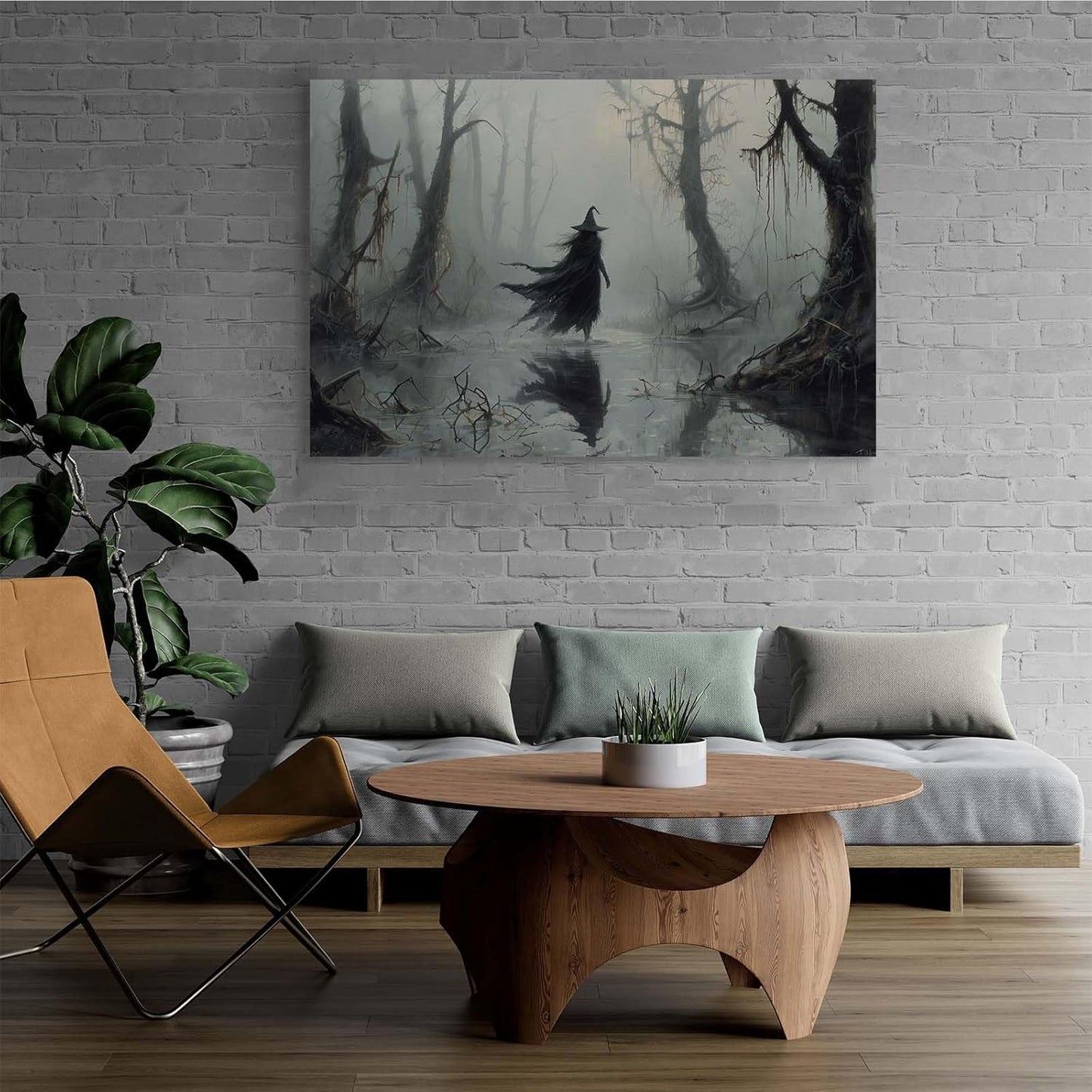 JFHCQJPK Vintage rustic swamp witch poster dark moody wall art gothic horror season halloween print for home decor retro dark moody painting24x36in Frameless