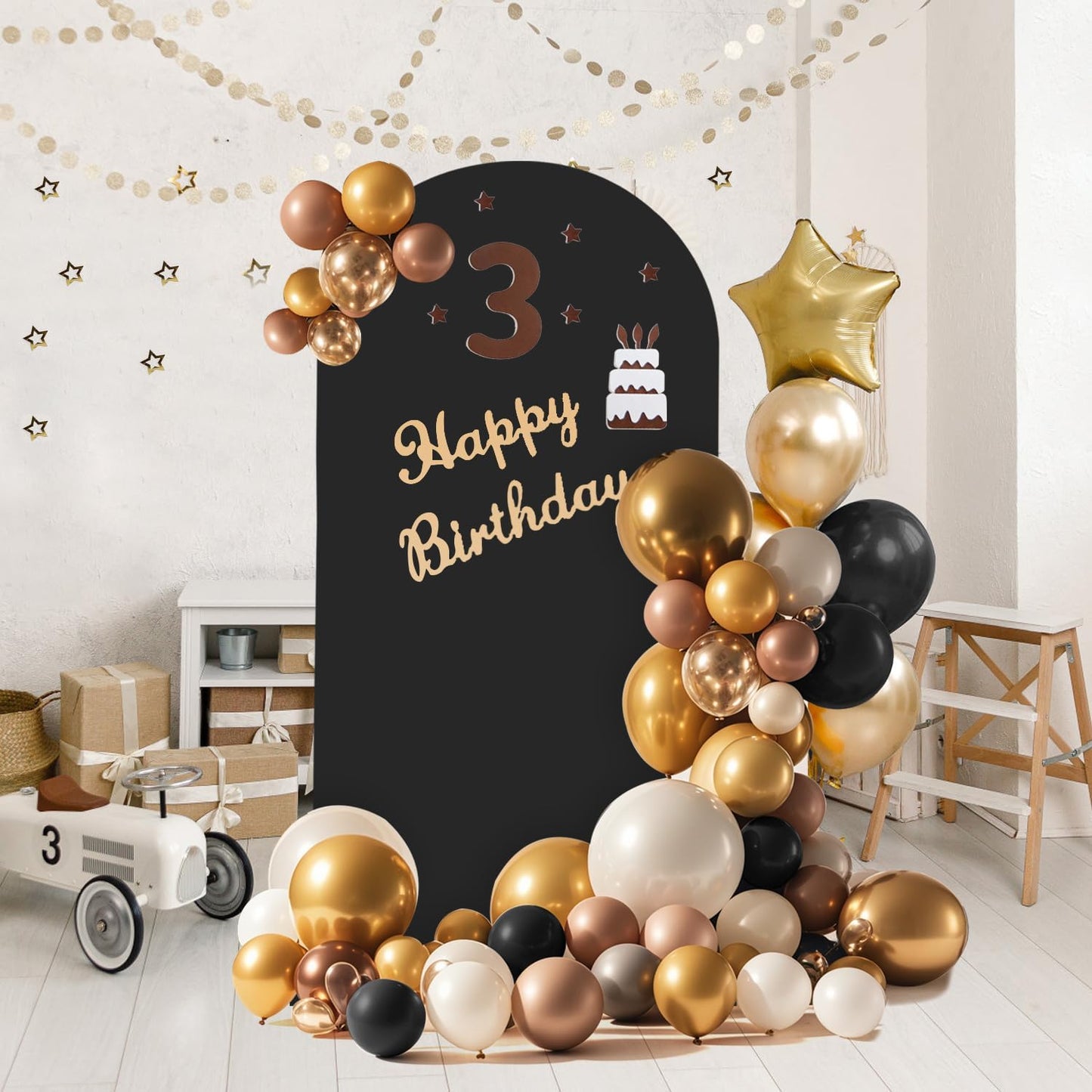 Arch Backdrop Stand and Cover Set, 3 Metal Balloon Arch Backdrop 7.2ft 6ft, Gold Arched Stand Frame for Wedding, Parties,Birthday, Backdrop Decorations (Black,7.2ft+6ft)