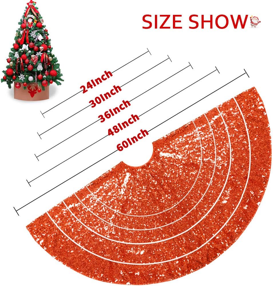 Partisout 24 Inch Sequin Tree Skirt Christmas Skirts for Xmas Hawaii Rustic Cartoon Elegant Halloween Trees (Orange)