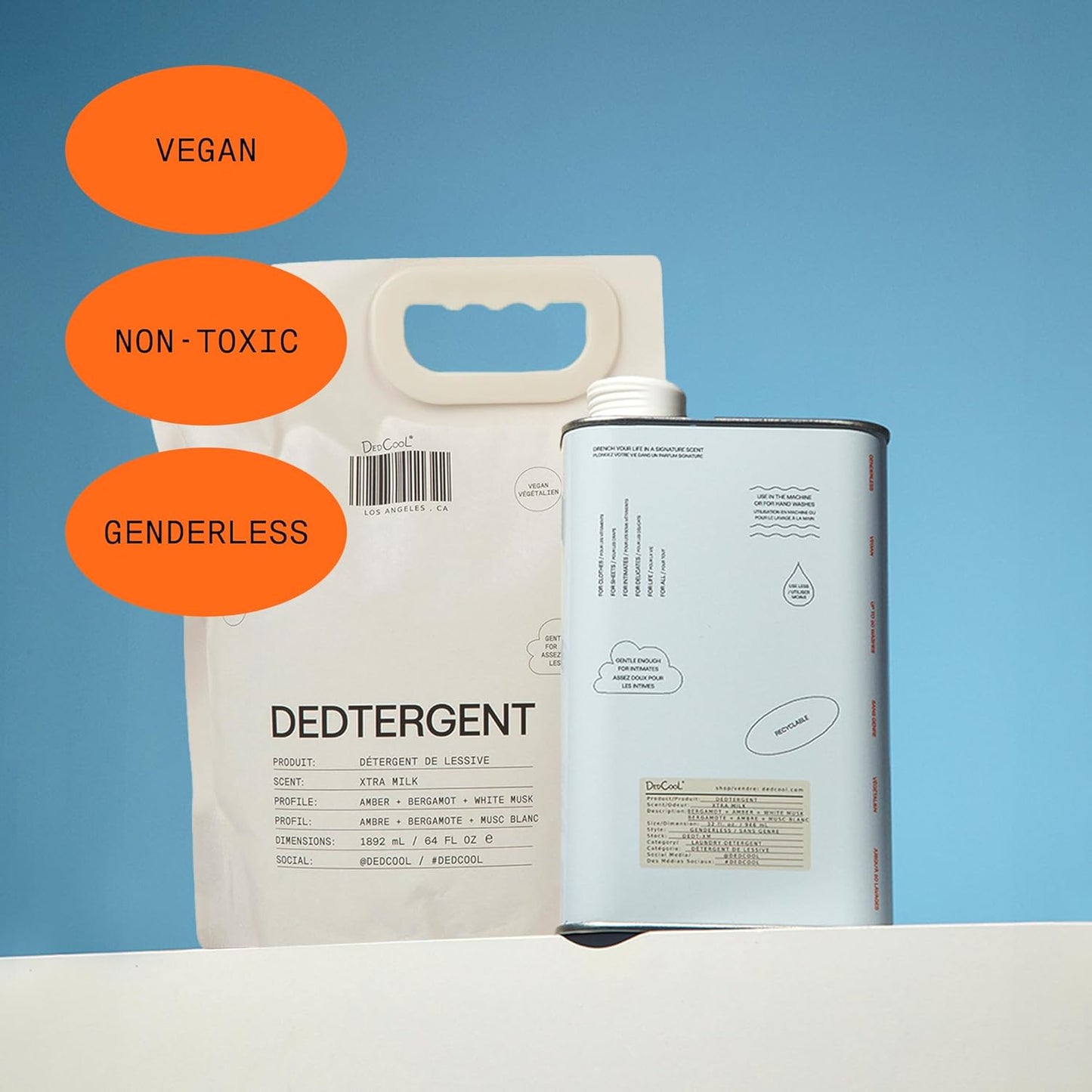 DedCool Liquid Laundry Dedtergent (Xtra Milk Refill 64 oz) Luxurious Fragrance, Scented, Removes Stains, Ideal for 60 Washes, Infused with Essential Oils, Vegan, Non-Toxic, Cruelty & Dye Free