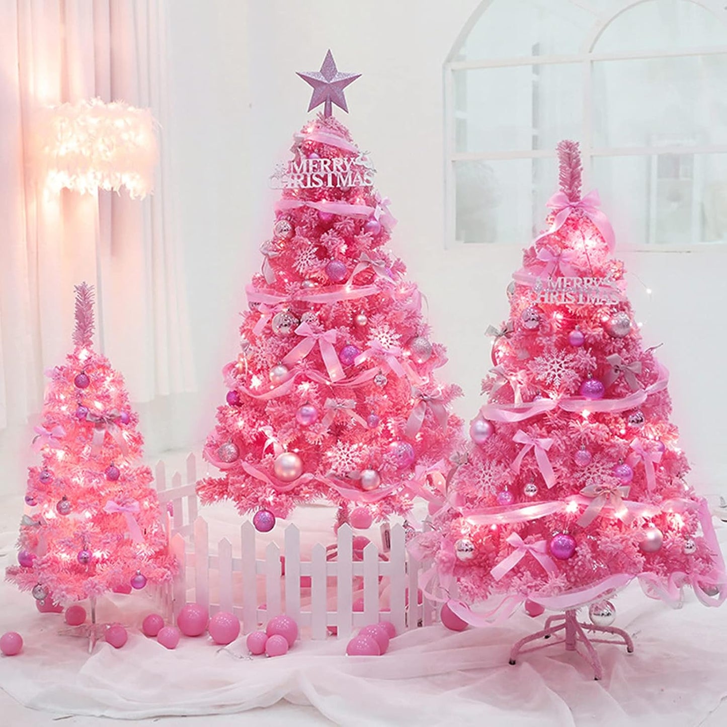 Pink String Lights with 100 Clear Bulbs on White Wire - 26.5 FT Waterproof Connectable Mini Tree Lights for Indoor Outdoor Use Party Holiday Patio Decorations