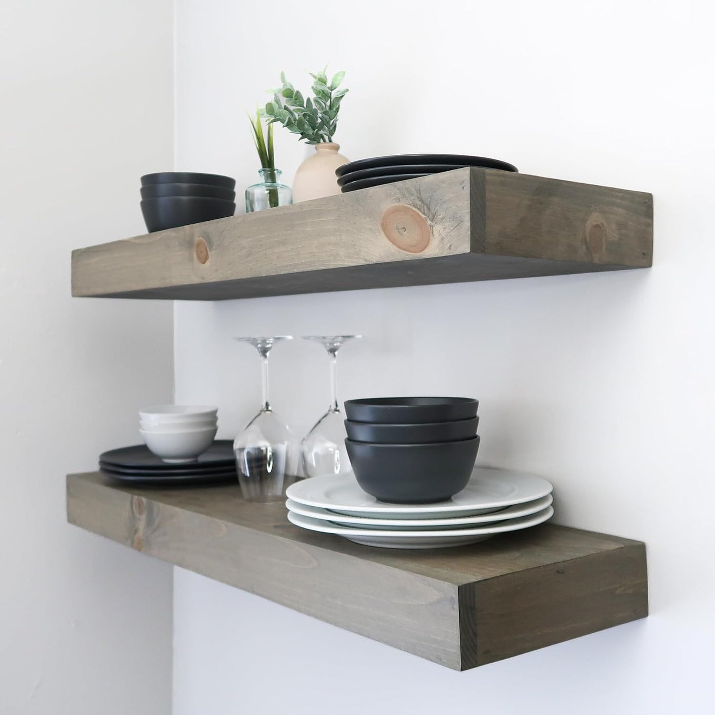 Modern Floating Shelves 3 Inches Thick for Wall, Wide Shelves for Kitchen, Living Room, Bedroom, and Bathroom, Natural Pine Wood, Rustic Wooden Shelf, (Set of 2) (Aged Barrel, 48Lx3Hx6D)