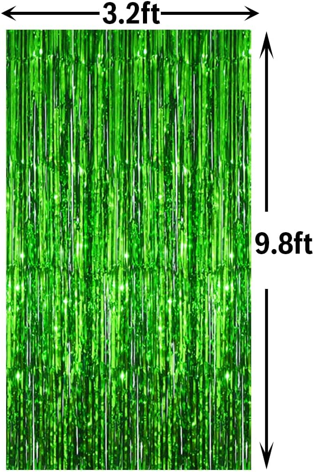 GOER 3.2 ft x 9.8 ft Metallic Tinsel Foil Fringe Curtains Party Photo Backdrop Party Streamers for St. Patrick's Day,Birthday,Graduation,New Year Eve Decorations Christmas Decor (Green,1 Pack)
