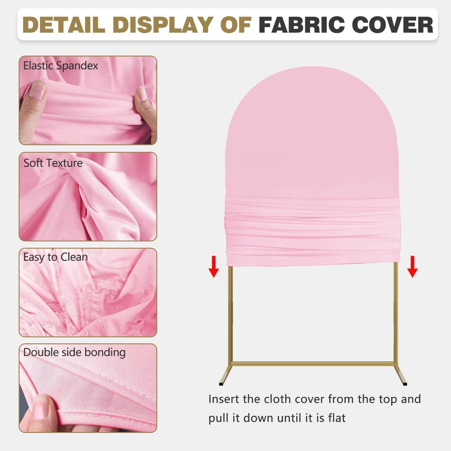 Arch Backdrop Stand and Cover Set, Metal Balloon Arch Backdrop 6ft, Gold Arched Stand Frame for Wedding, Parties,Birthday, Backdrop Decorations (Pale Pink,6ft)