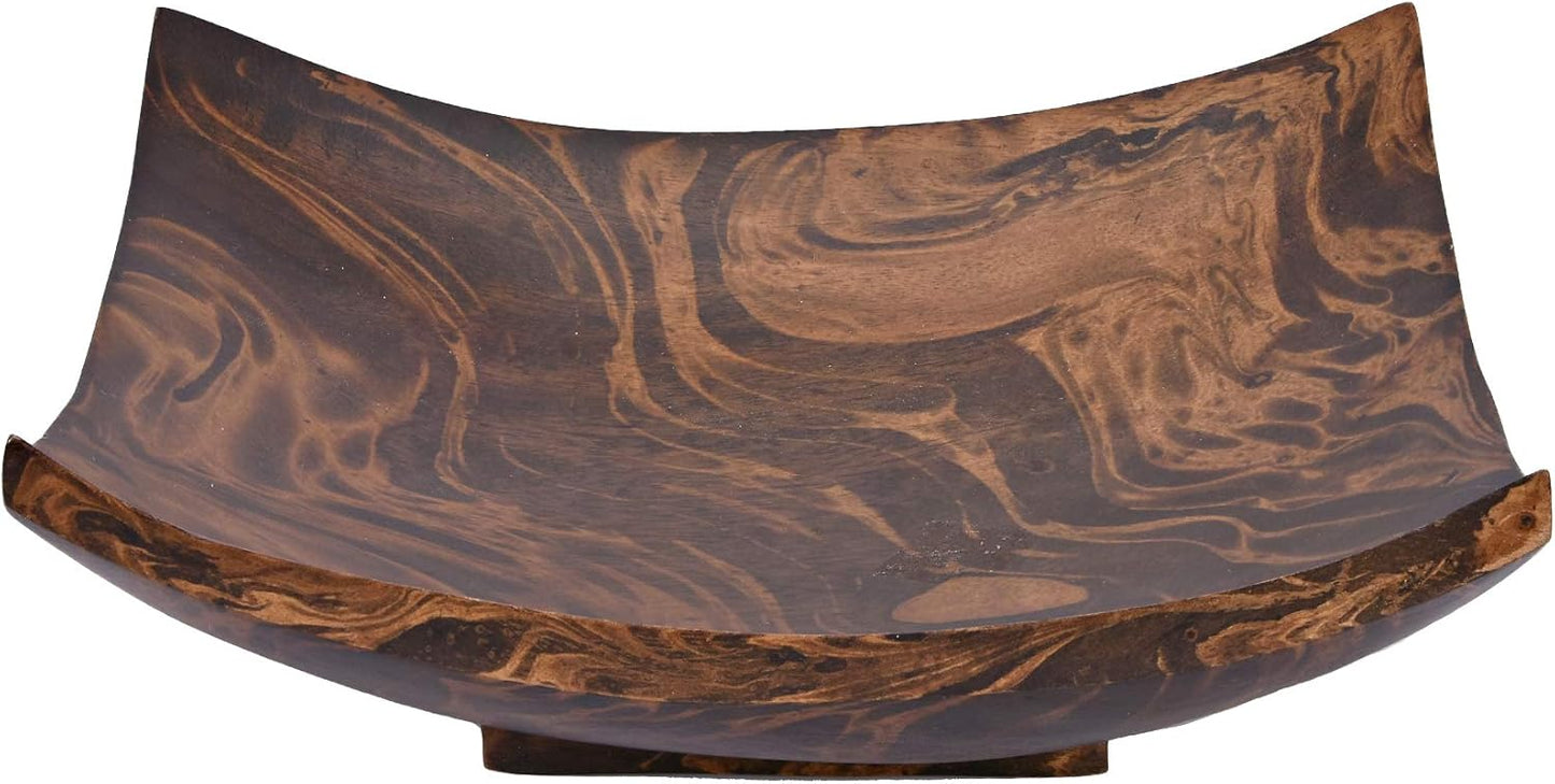AeraVida Square-Shaped Mango Tree Wood with Dark Stain Serving Dish or Fruit Bowl | Wood Decor Bowl