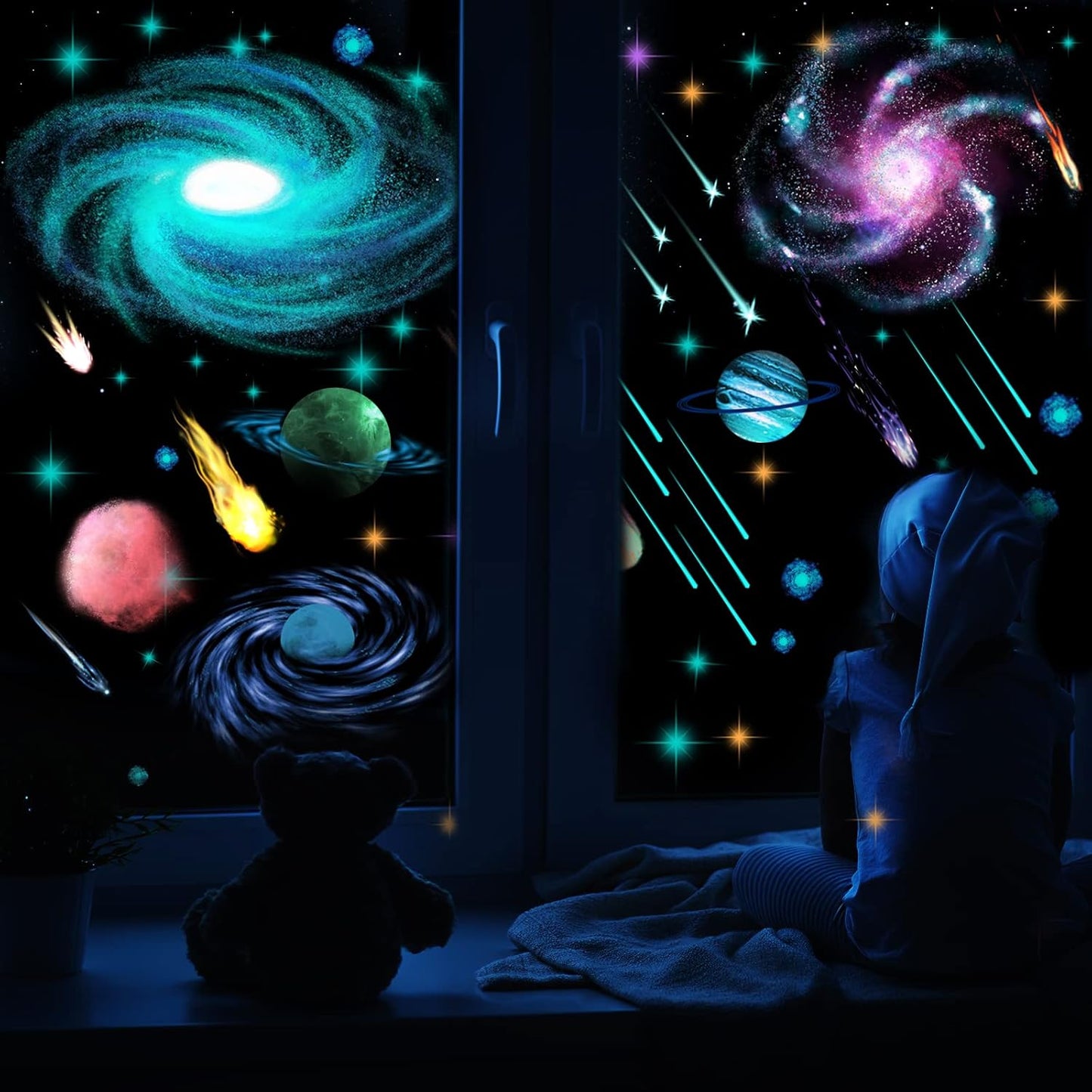 Glow in The Dark Stars Ceiling Wall Stickers Galaxy Star Stickers Self-Adhesive Removable Glow in Dark Decals for Kid Nursery (Modern Style)