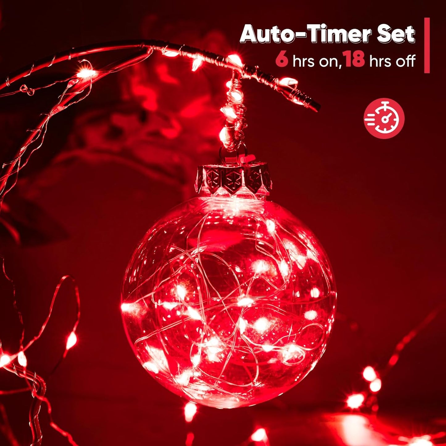 2 Pack 32.8 Ft. Battery Operated Outdoor String Lights with Remote & Timer, LED Red Fairy Lights, Waterproof Twinkle Lights for Bedroom, Dorm, Mason Jar, Wedding, Party, Christmas