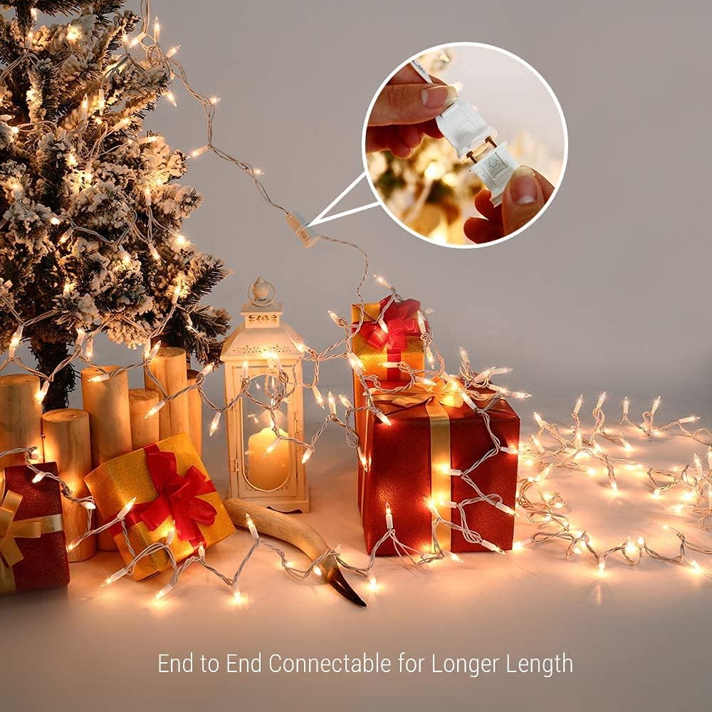 PhilzOps Christmas String Lights, 69.6ft 300Ct White Christmas Lights Connectable, 120V UL Certified Incandescent Christmas Tree Lights, White Wire Xmas Lights for Home Wedding Party, Warm White