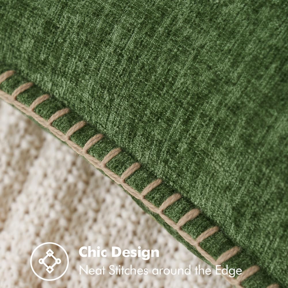 MIULEE Pack of 2 Christmas Pillow Covers 16x16 Inch Moss Green Farmhouse Decorative Throw Pillow Covers with Stitched Edge Soft Chenille Solid Dyed Couch Pillow Covers for Sofa Bed Living Room