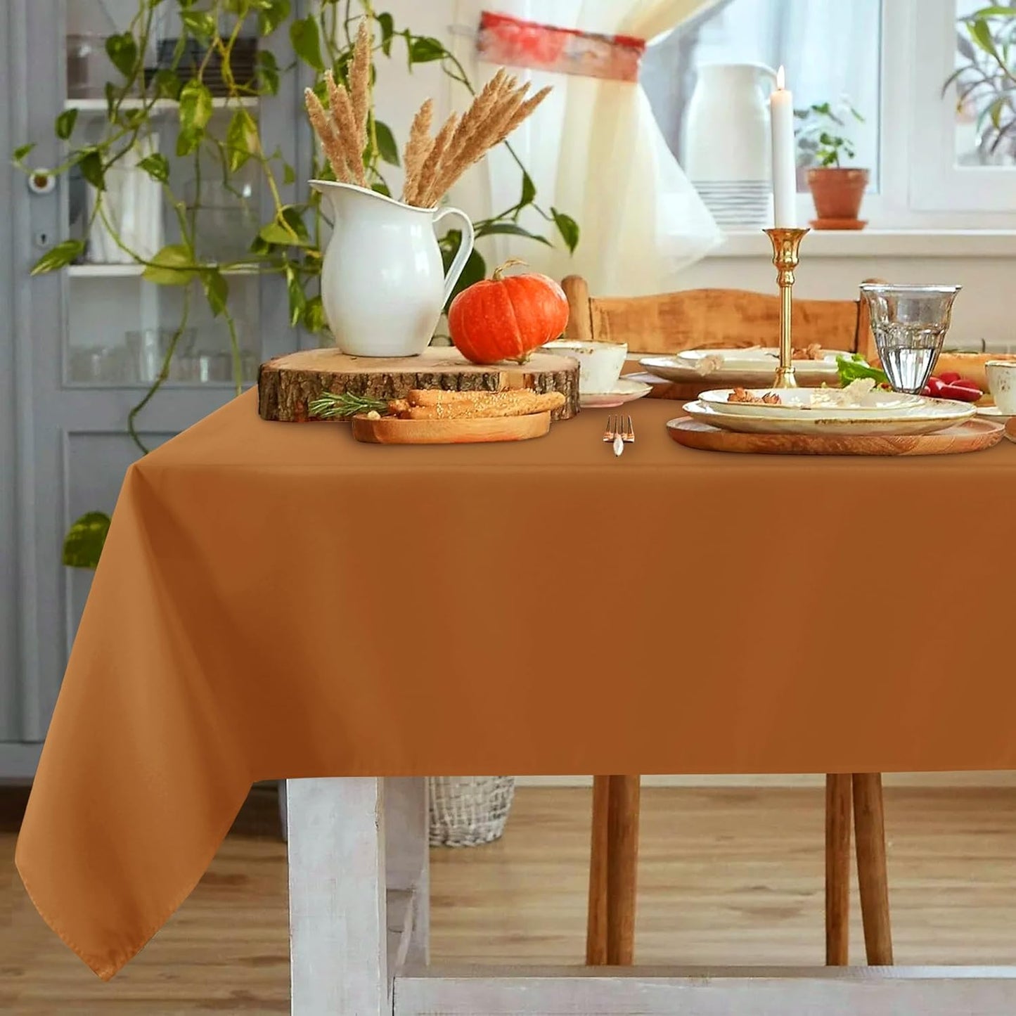 sancua Tablecloth Rectangular - 60 x 120 Inch - Stain and Wrinkle Resistant Washable Fabric Fall Table Cloth Rectangle, Thanksgiving Decorative Polyester Table Cover for Dining, Parties, Bronze