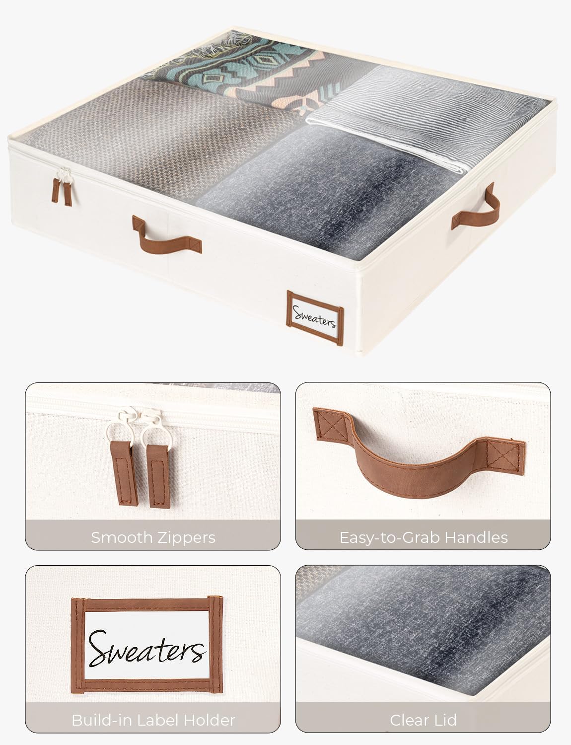 StorageWorks Underbed Storage Box, Under Bed Clothes Organizer With Sturdy Structure and Ultra Thick Fabric, Beige, 30" L x 28" W x 6" H, 2 pack