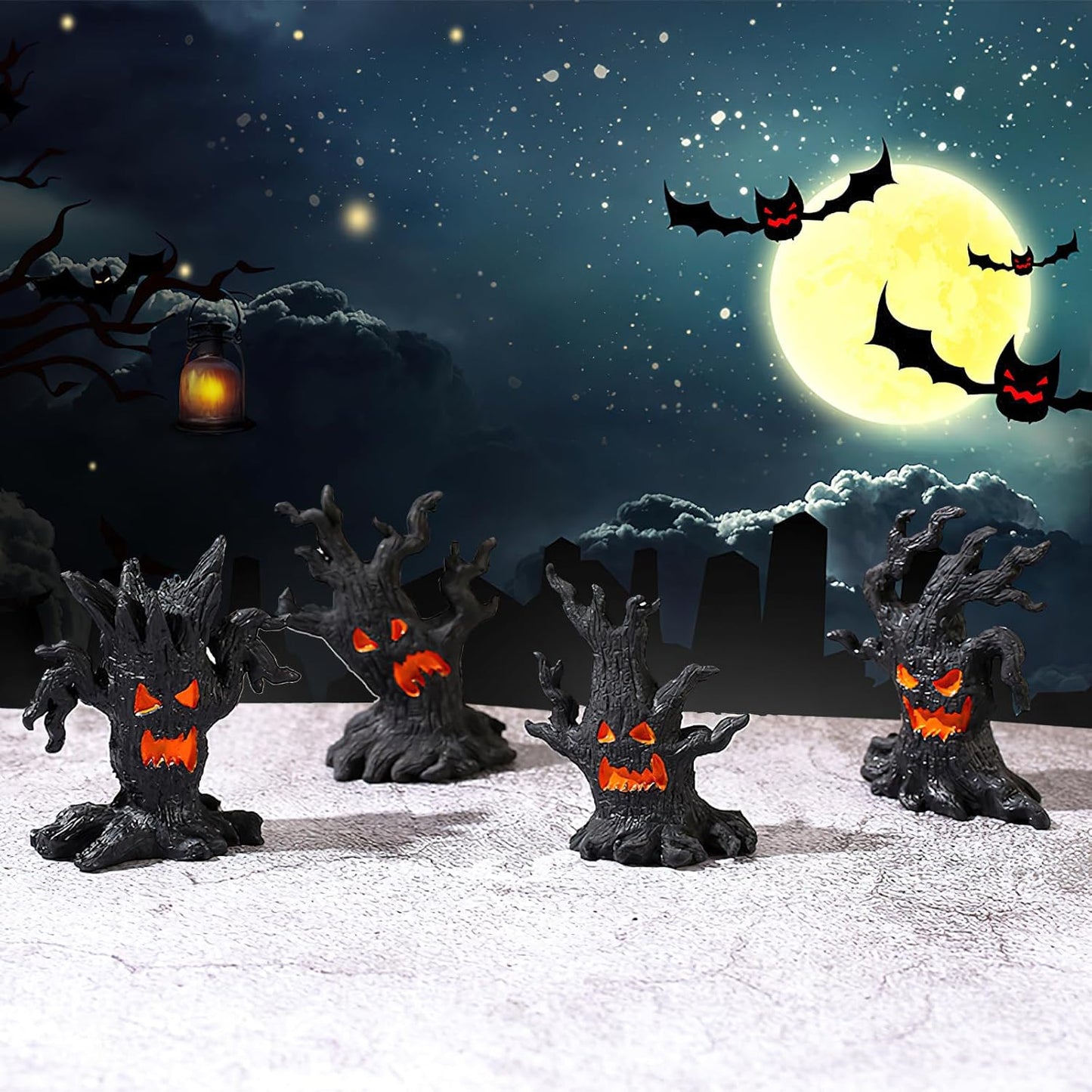AUOCATTAIL 4 Pcs Halloween Micro Landscape Accessories Ghost Pile Craft Resin Miniature Figurines Miniature Tree Demon Decoration for Garden Plant Pots Bonsai Scene Ornament