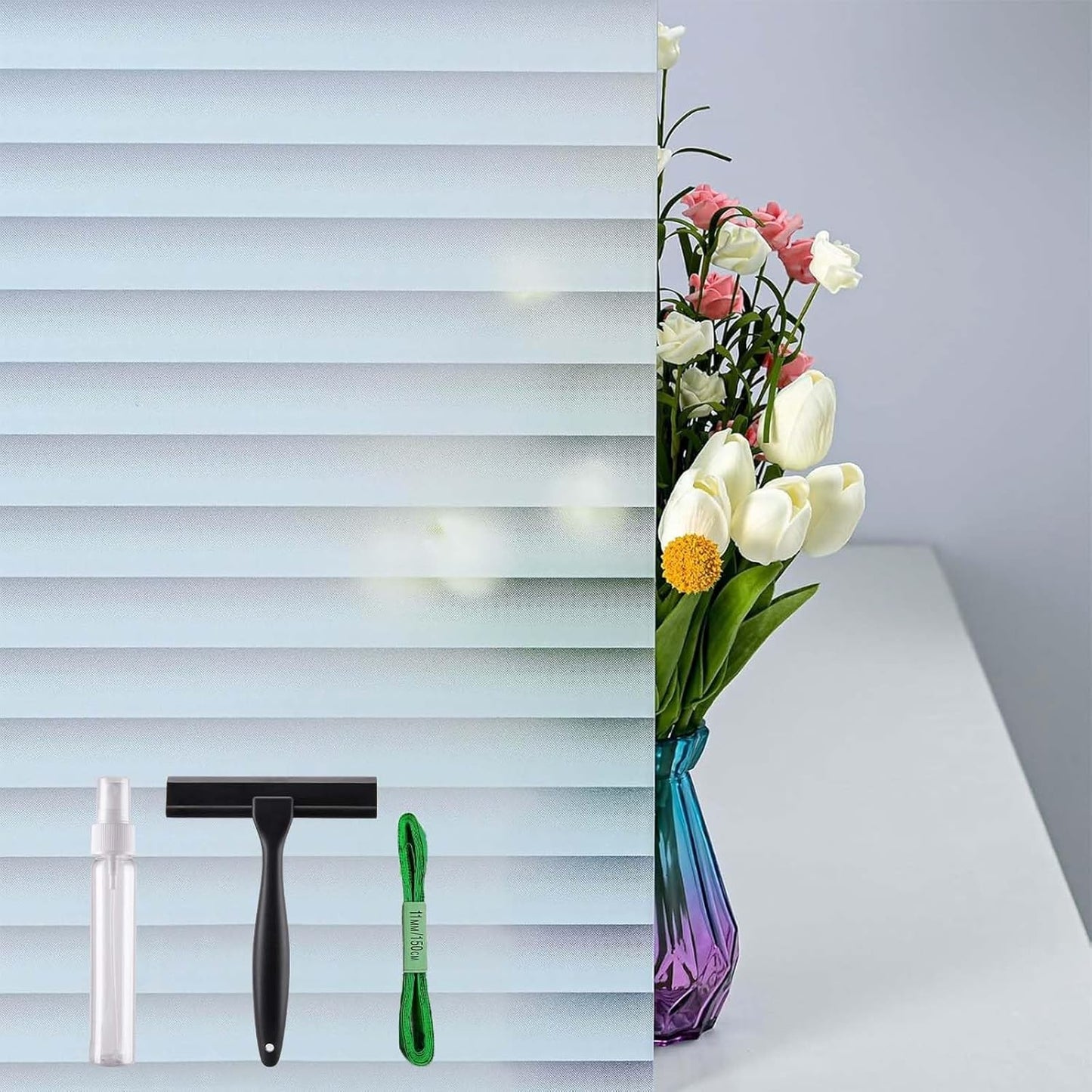 Window Privacy Film with Installation Tools, Blinds Pattern, Static Cling, Anti UV, Heat Control, Ideal for Home Shower Office Glass Door (Blinds Pattern, 17.5X78.7Inch)