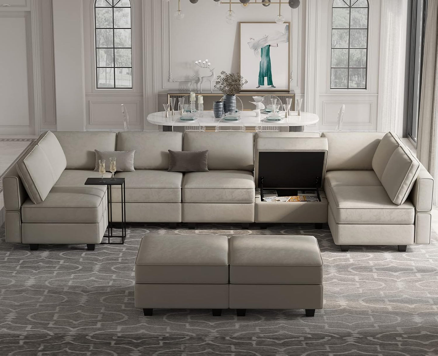 Belffin Modular Sectional Sofa with Ottomans Velvet Reversible Chaise Sleeper Bed Storage Seat Grey…, MD-S-1