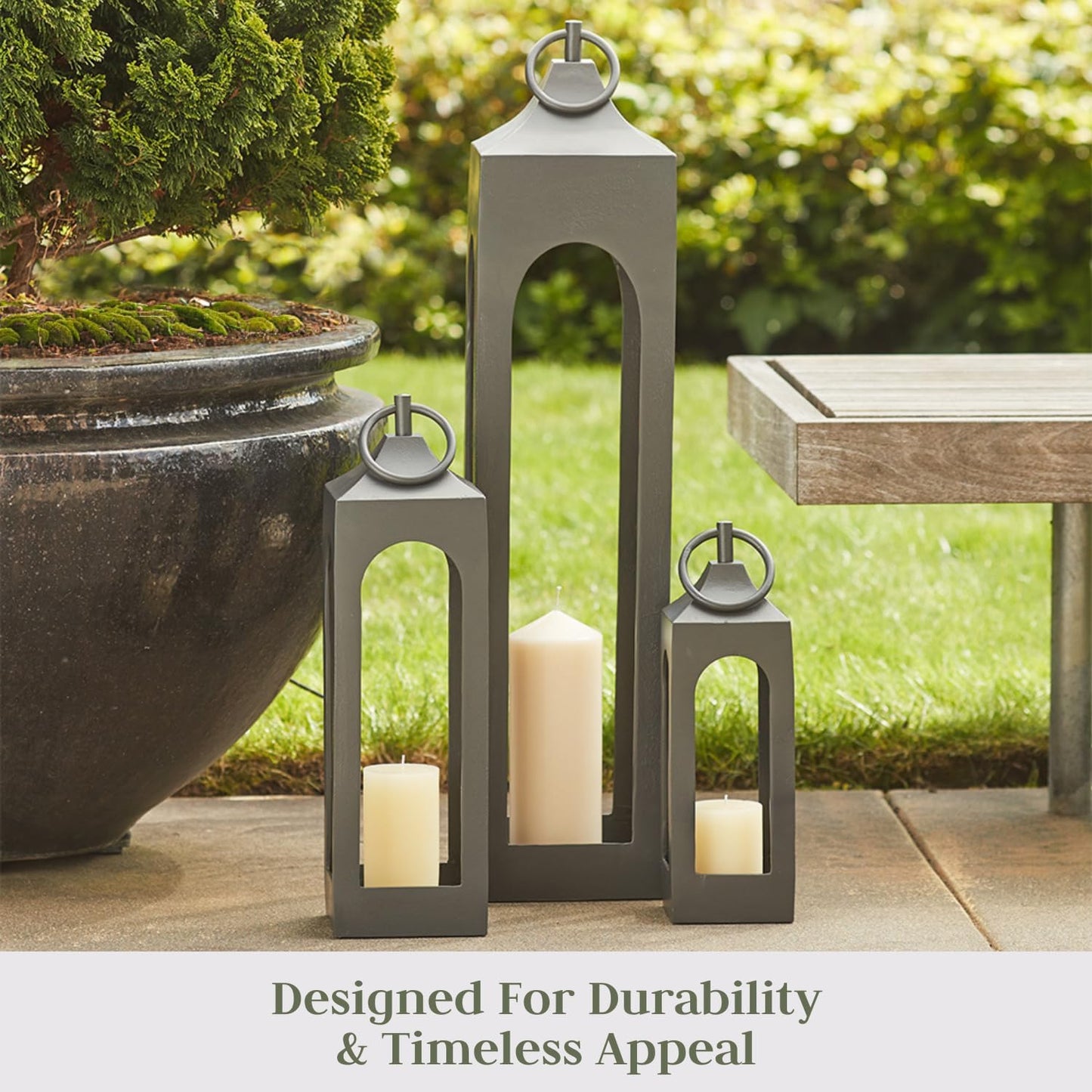 Medium Black Lantern, Rustic Metal Decorative Lantern, Candle Holder for Indoor & Outdoor, Home Decor for Patio, Garden & Tabletop, Hanging Lantern for Parties & Weddings