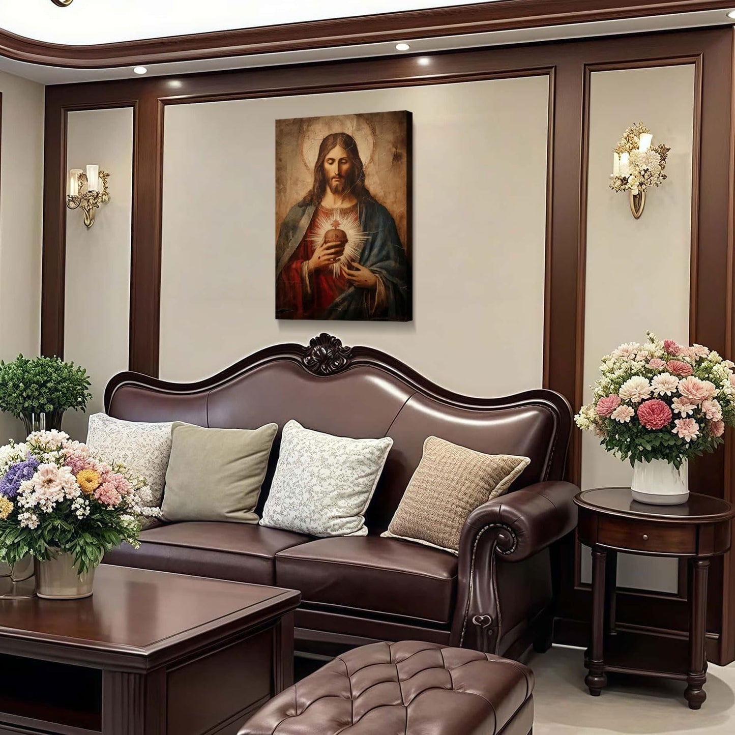 Framed Jesus Sacred Heart Canvas Painting Wall Art Christian Religious Poster Inspirational Bible Art Gallery Style Print for Bedroom Church Home Decor 12X16 Inch Ready to Hang