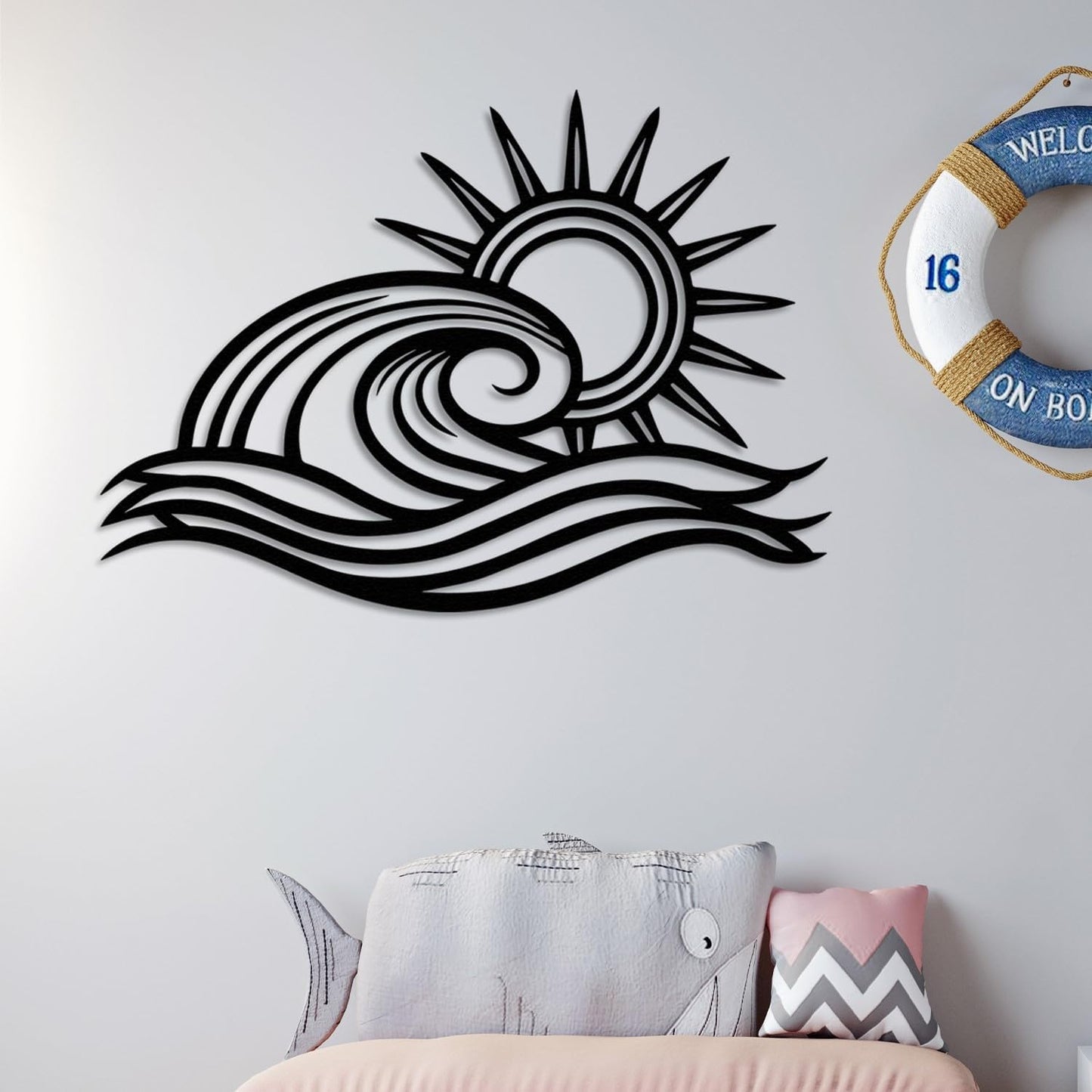 Wita Home Ocean Wave Metal Wall Art, Sun Beach Decor, Coastal Large Wall Sculpture for Home, Indoor/Outdoor Use, Nautical Wall Hanging, Eye-Catching Addition to Living Room (Red, 18 x 11 inches)
