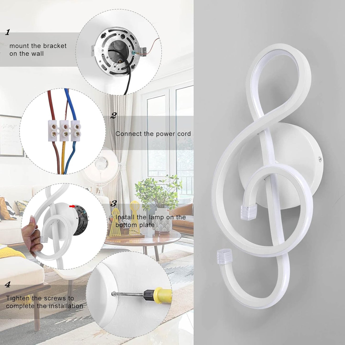 XEYOU 22W Modern Wall Sconce Lighting Indoor LED Creative Wall Light Fixture Music Symbol Art Decoration Wall Lamp for Living Room Bedroom Stair Corridor, White 6000K