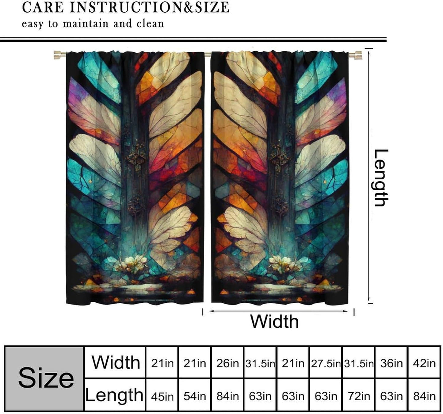Stained Glass Curtains,Vintage Magical Colorful Abstract Art Home Decor Drapes for Bedroom Living Room Kitchen Window Treatment 2 Panels Set Total Size 72" W X 63" L Inch
