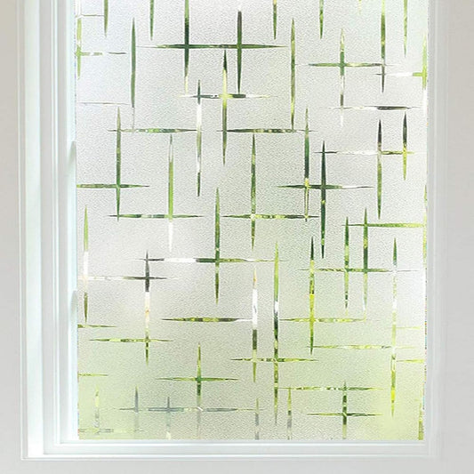 Finnez Frosted Window Film Non-Adhesive, Frosting Privacy Film for Glass Windows, Self Static-Cling Decorative Window Cling for Home Office UV Protection Cross Pattern, 35.4 x 118.1 inches
