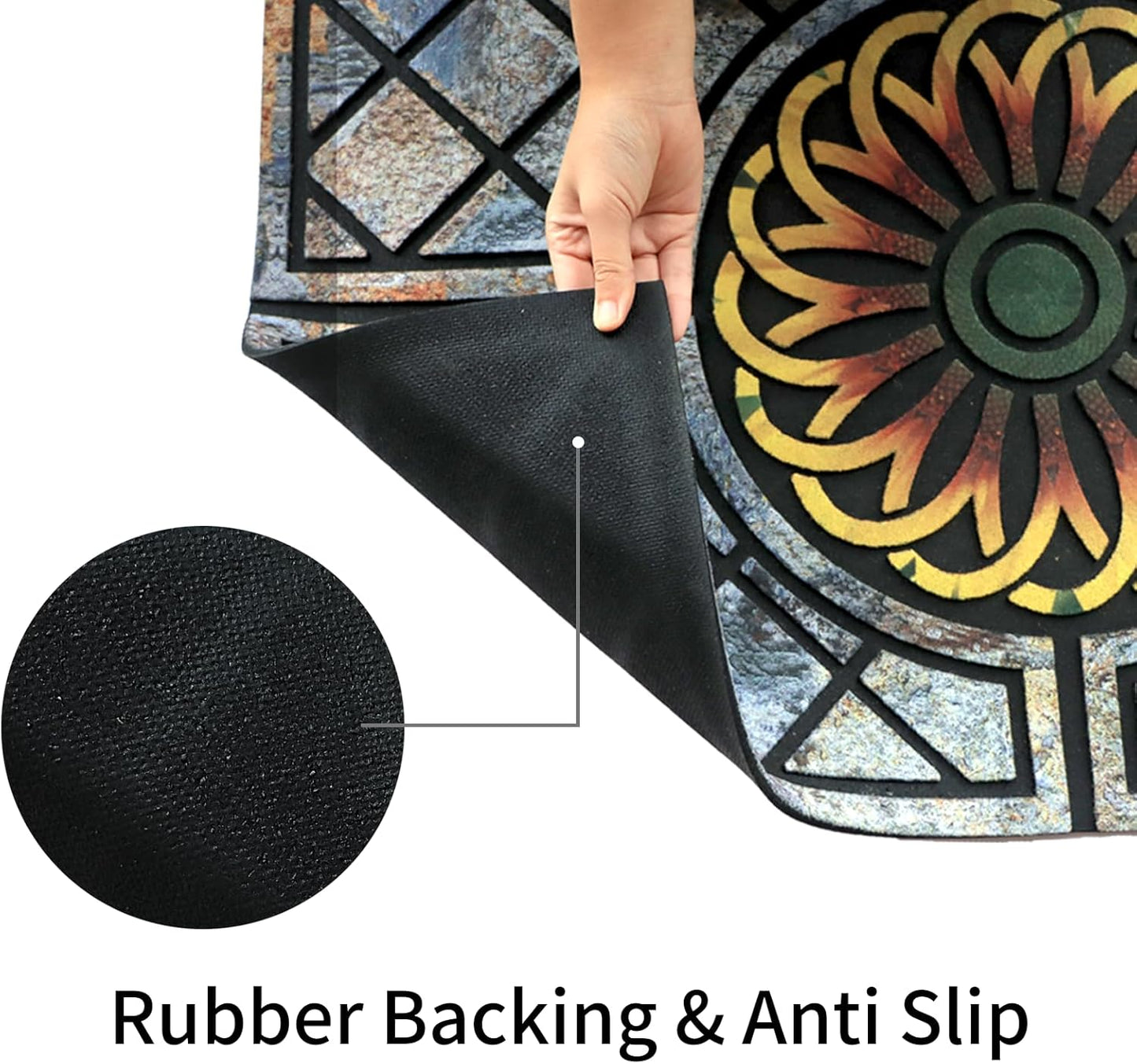 Door Mat Welcome Mat, Heavy Duty Door Mat 23.6 x 35.4 Inch Front Door Mat Rug Doormat for Outdoor Entrance Home Non-Slip Rubber Rug for Front Door, Outside, Entryway, Patio (Flower)