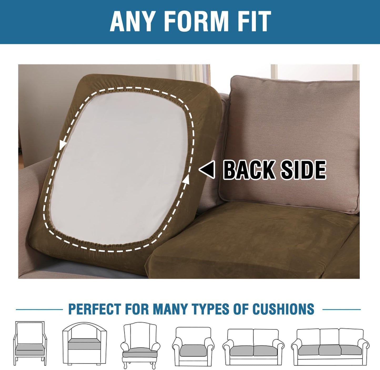 H.VERSAILTEX Velvet Stretch Couch Cushion Cover Plush Cushion Slipcover for Chair Loveseat Sofa Cushion Furniture Protector Seat Cushion Sofa Cover (3 Piece XL Sofa Cushion Covers, Bronze Brown)