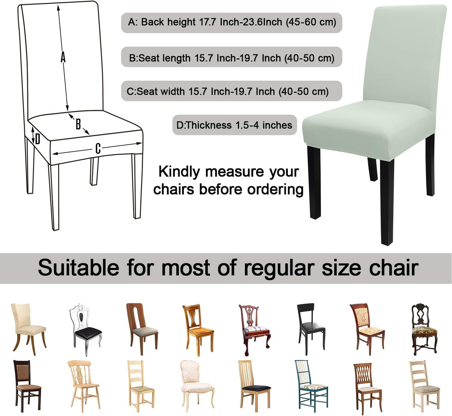 JQinHome Smoke Green Chair Covers for Dining Room Set of 6, High Stretch Removable Washable Parsons Chair Slipcover for Home Party Hotel Wedding Ceremony (6PCS,Smoke Green)