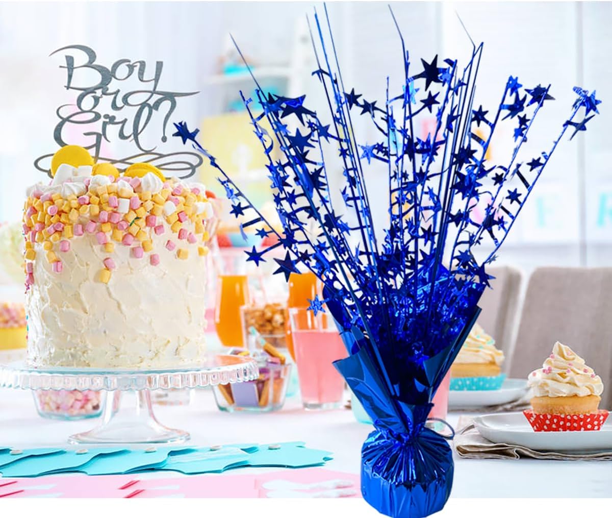 6 Pack Metallic Foil Spray Centerpiece Star Table Decoration Burst Table Centerpieces for Birthday Wedding Anniversary Graduation Holiday Party Supplies Decor, Blue