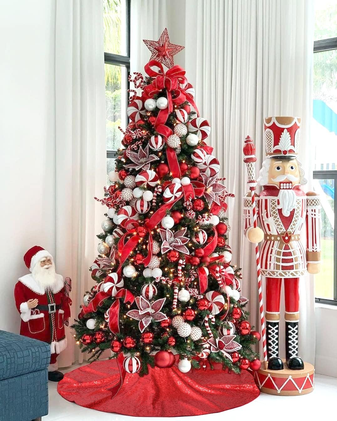 Christmas Tree Skirt 48 Inches Red Tree Skirt Glitter Sequin Tree Skirt for Winter Party Red Christmas Decorations