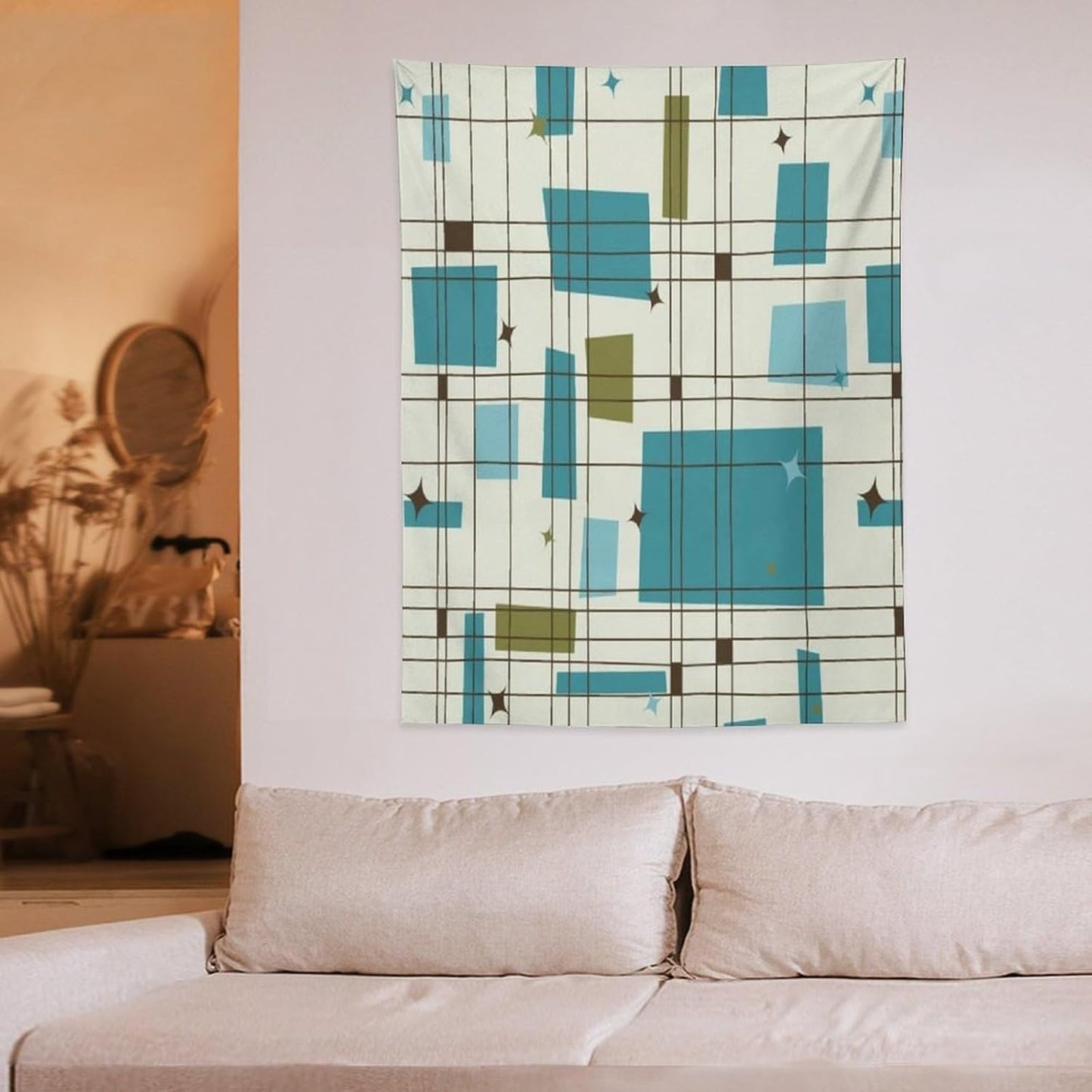 ICMOLYYENLO Boho Medieval Cat Tapestry, Abstract Atomic Starburst Geometric Aesthetic Art Wall Hanging For Bedroom Living Room Dormitory 40x60 Inches