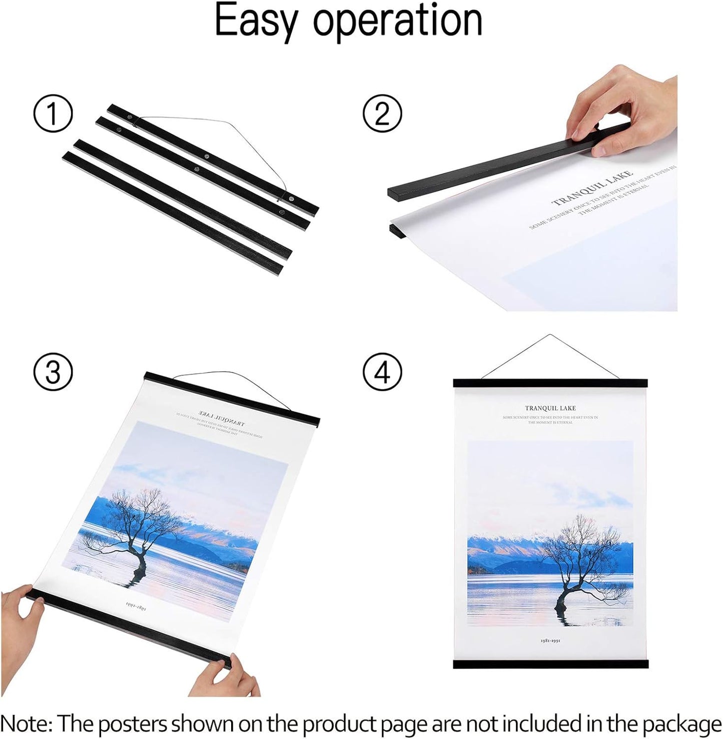 Magnetic Poster Hanger Frame, 28x22 28x40 28x30 Teak Wood Magnet Poster Frame for Posters, Prints, Photos, Pictures, Maps, Scrolls, and Canvas Artwork(Black, 28")