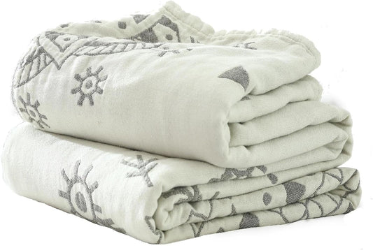 MSGKV Boho Throw Blanket for Couch Sofa Bed, 100% Cotton Blankets 80''x 90'' Woven Blankets Boho Quilt, Versatile KnitWoven Blanket, Super Soft Decorative Blanket for Chair Sofa and Living Room