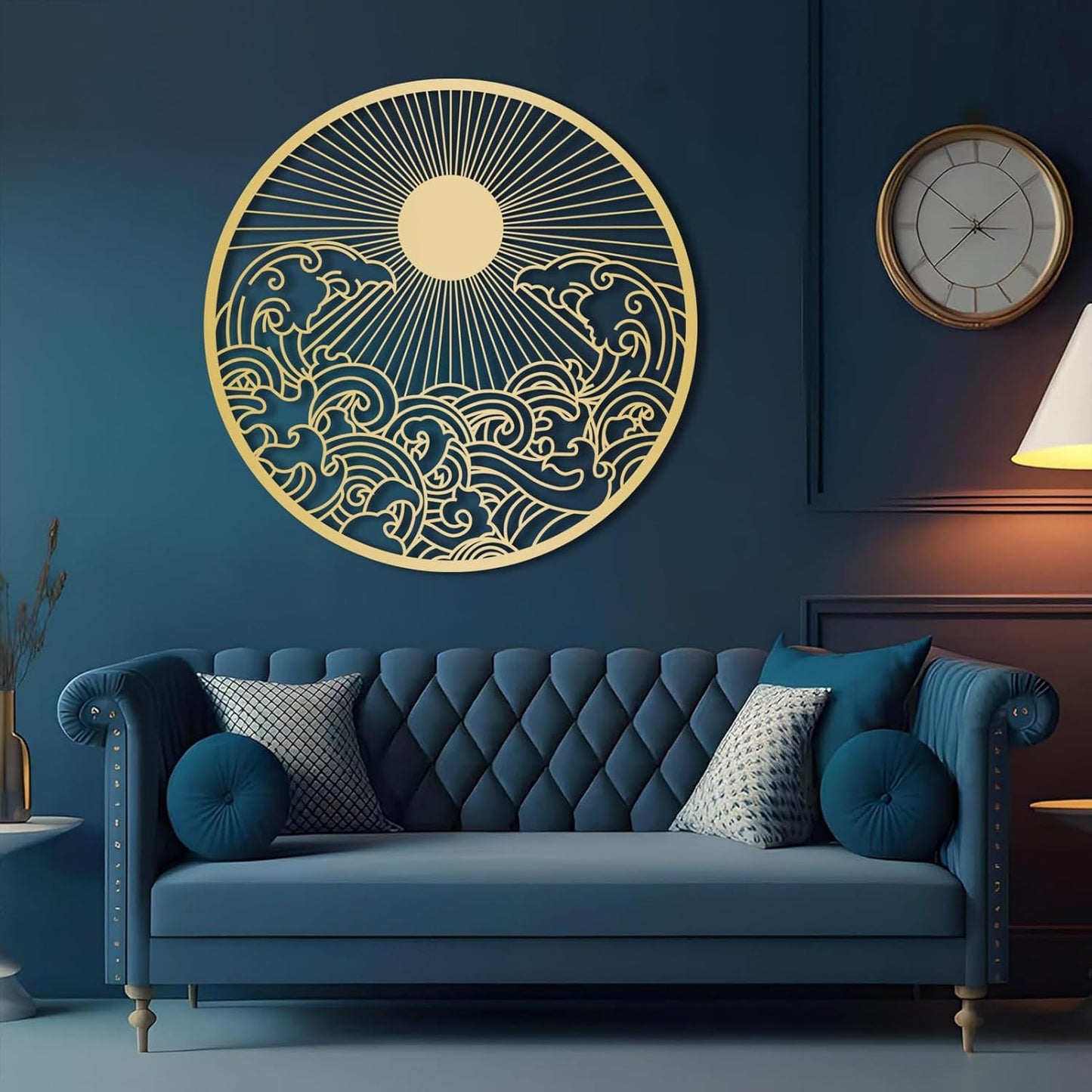 flyoak Metal Sun Wall Decor Outdoor, Sunrise Metal Wall Art, Metal Wave Wall Art, Sunrise and Wave Wall Decor, Sunburst Wall Art, Sunset Wall Art, Wall Hangings for Bedroom (Black, 24x24in|60x60cm)