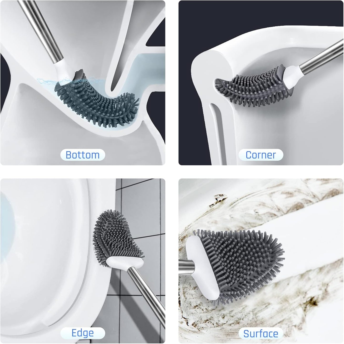 Sellemer Toilet Brush and Holder Set for Bathroom, Flexible Toilet Bowl Brush Head with Silicone Bristles, Compact Size for Storage and Organization, Ventilation Slots Base (1 Pack, Multicolor)